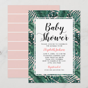 Invitation Baby Shower Moderne Fleur de Palmier Tropicale Ros