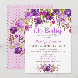 Invitation Baby shower moderne floral pourpre d'aquarelle