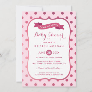 Invitation Baby shower moderne Girl Magenta Pois roses