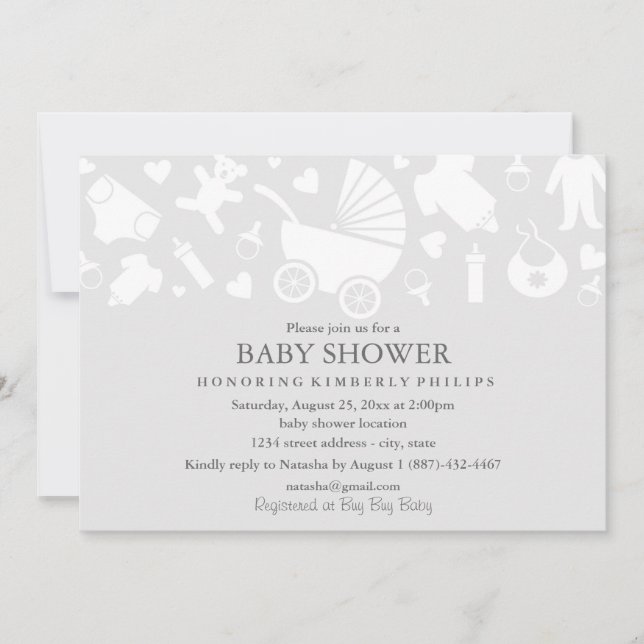 Invitation Baby shower moderne gris (Devant)