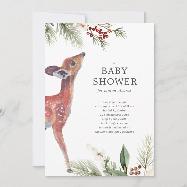 Invitation Baby shower moderne hiver Deer genre neutre (Devant)
