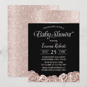 Invitation Baby shower moderne Luxueux Rose d'huile d'or Flor