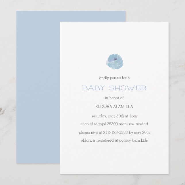 Invitation Baby shower moderne mignon bleu genre neutre (Devant / Derrière)