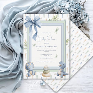 Invitation Baby Shower Moderne Mignon Dinosaure Bleu
