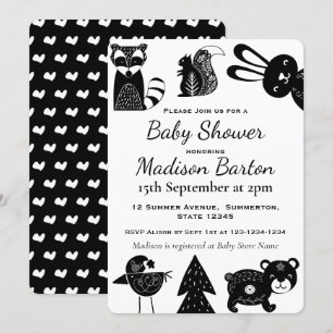 Invitation Baby shower moderne moderne des animaux de bois no