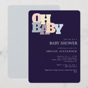 Invitation Baby shower moderne Oh Baby Navy