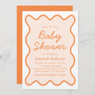 Invitation Baby shower moderne ondulé rétro Peach Fuzz