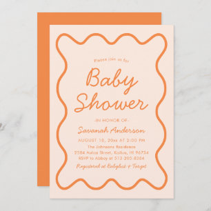 Invitation Baby shower moderne ondulé rétro Peach Fuzz