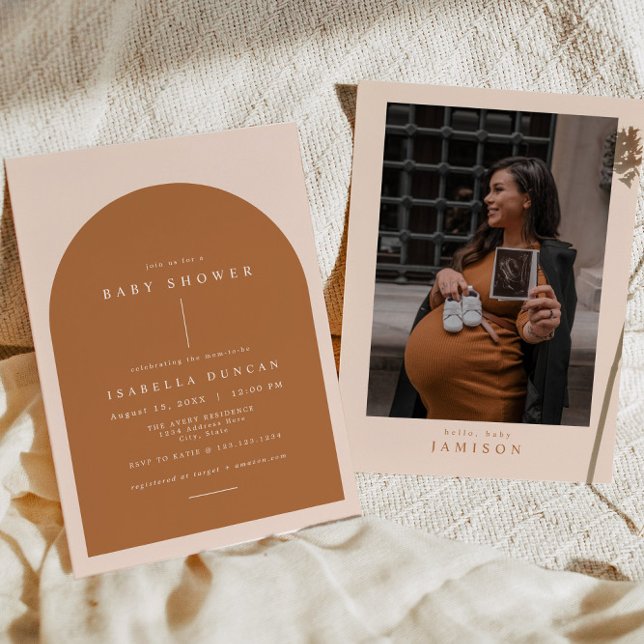 Invitation BABY SHOWER moderne orange brûlé par MIA (Créateur téléchargé)