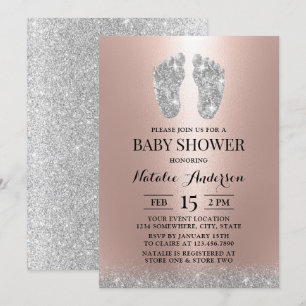 Invitation Baby shower Moderne Parties scintillant Argent Pie