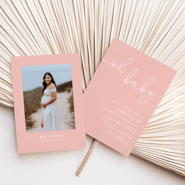 Invitation Baby shower moderne photo rose pâle (oh baby pink baby shower invitation)