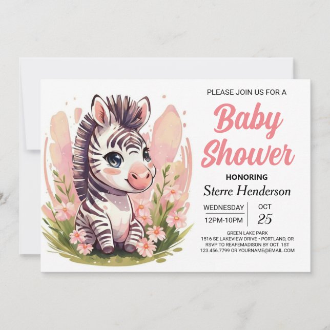 Invitation Baby shower moderne Pink Cute Zebra (Devant)