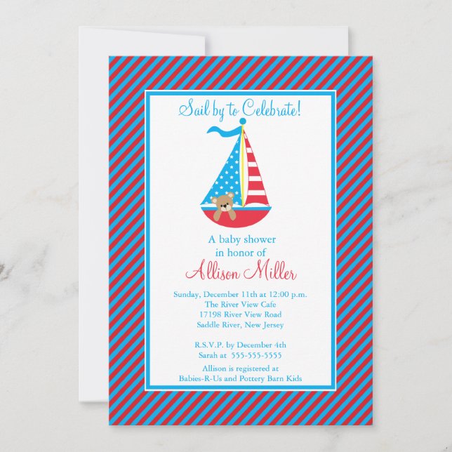 Invitation Baby shower moderne pour voiliers nautiques (Devant)