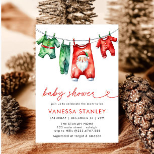Invitation Baby shower moderne Red Winter Christmas Père Noël