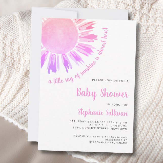 Invitation Baby shower moderne rose soleil fille (Créateur téléchargé)
