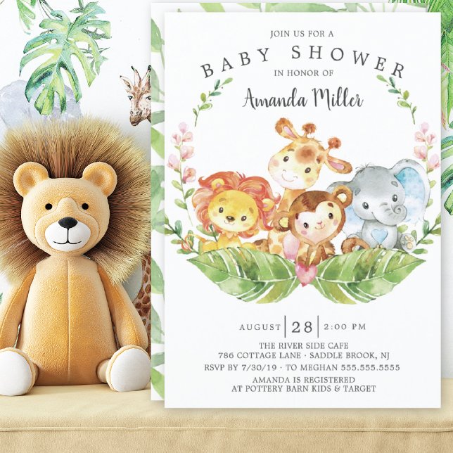 Invitation Baby shower moderne Safari Jungle Animaux (Créateur téléchargé)