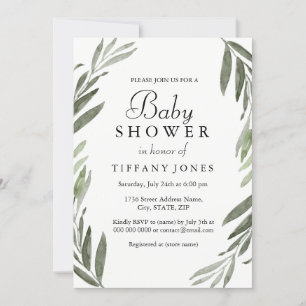 Invitation Baby shower moderne simple feuille verte Invitatio