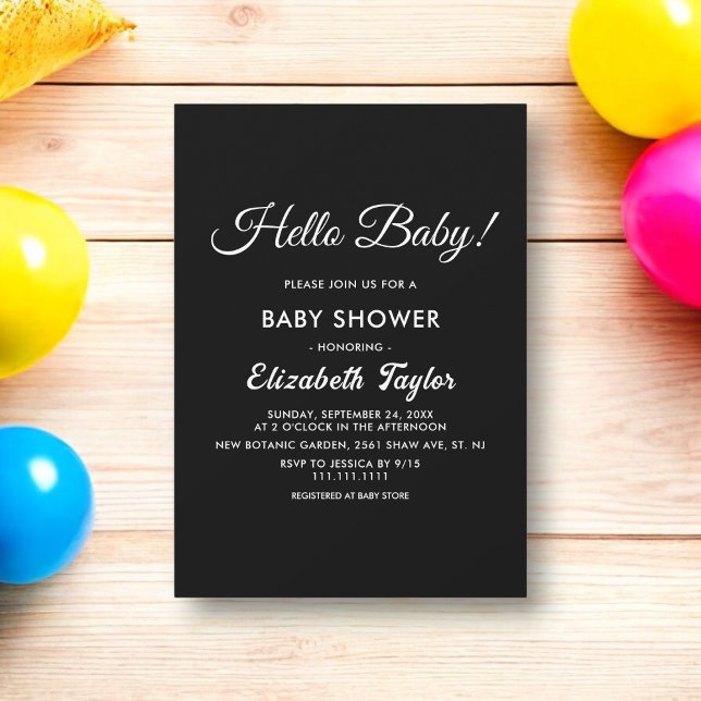 Invitation Baby shower Moderne Simple Noir Et Blanc Élégant (Créateur téléchargé)