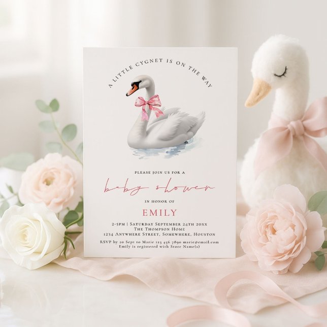 Invitation Baby shower moderne Swan Pink Bow (Créateur téléchargé)
