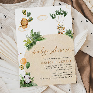 Invitation Baby shower moderne Tropical Jungle Safari Neutre