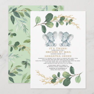 Invitation Baby shower Moderne Twin Elephant Green par mail