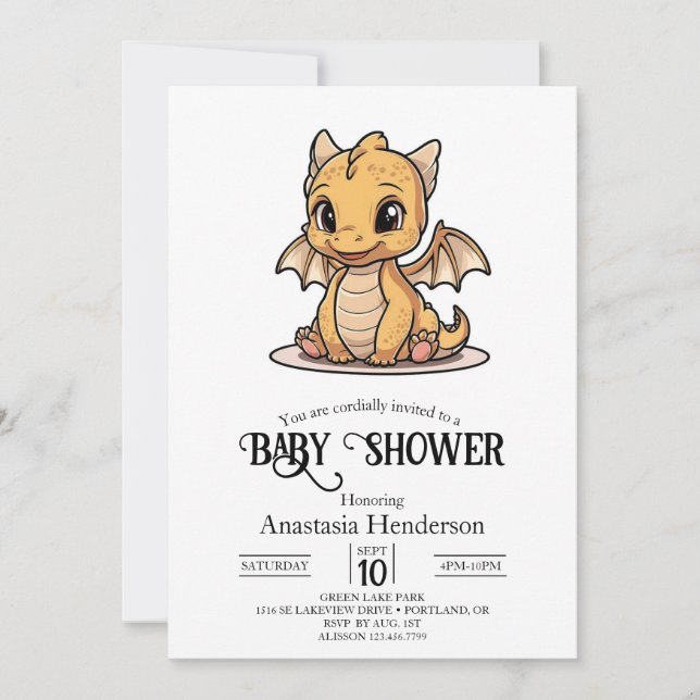 Invitation Baby Shower Moderne Unique sur le thème du Dragon  (Devant)