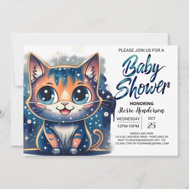 Invitation Baby shower modifiable Boho Kitten (Devant)