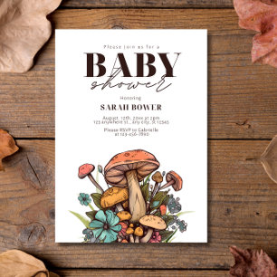 Invitation Baby shower modifiable sur le thème des champignon