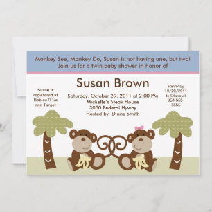 Invitation Baby shower Monkey Time Twins