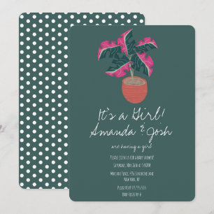 Invitation Baby shower Monstera Tropical Green Dots Girls