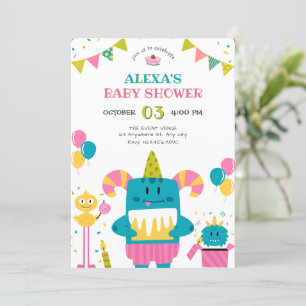 Invitation Baby shower monstre de dessin animé