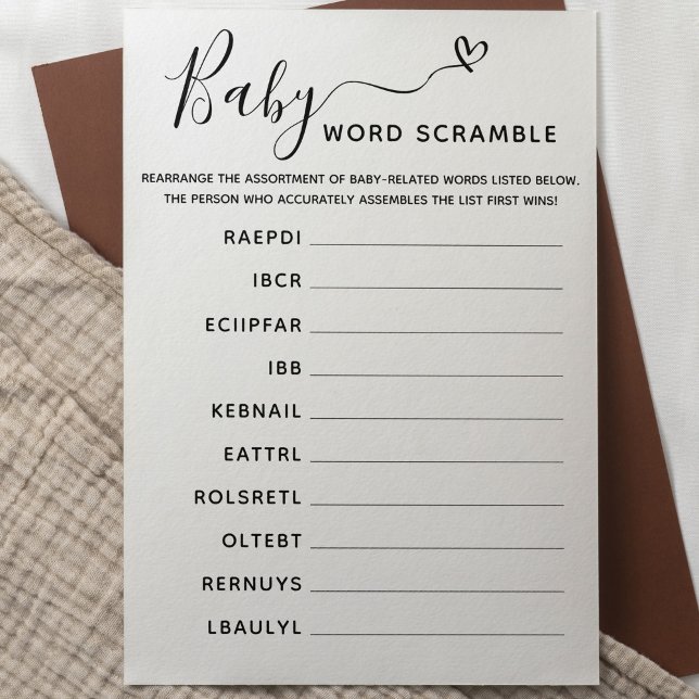 Invitation Baby shower Mot de jeu Scrambule avec clé de répon (Créateur téléchargé)