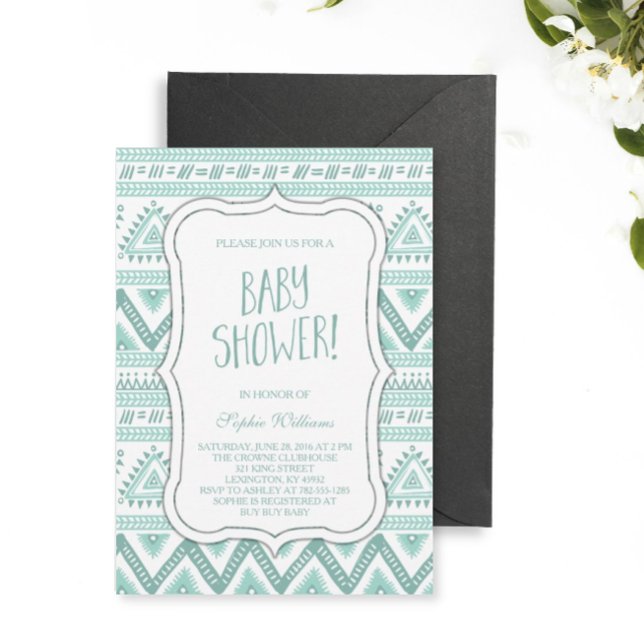 Invitation Baby shower Motif Baby Blue Tribal Aztec (Créateur téléchargé)