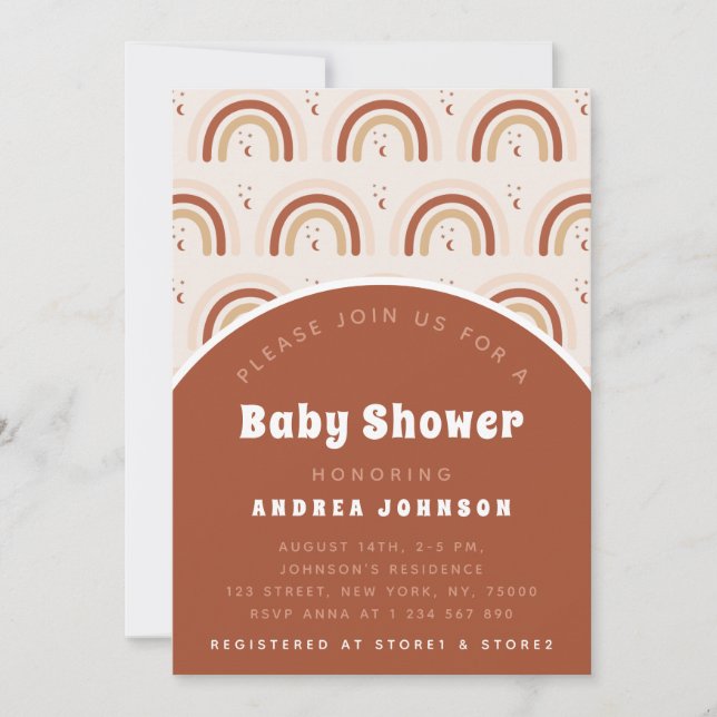 Invitation Baby shower Motif Boho Terracotta Rainbow Moon (Devant)