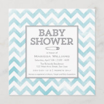 Baby shower motif Chevron invitation, aqua