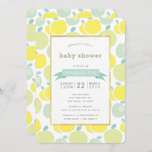 Invitation Baby shower Motif de pomme jaune vert