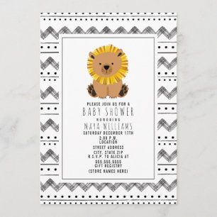 Invitation Baby shower Motif Lion noir et blanc