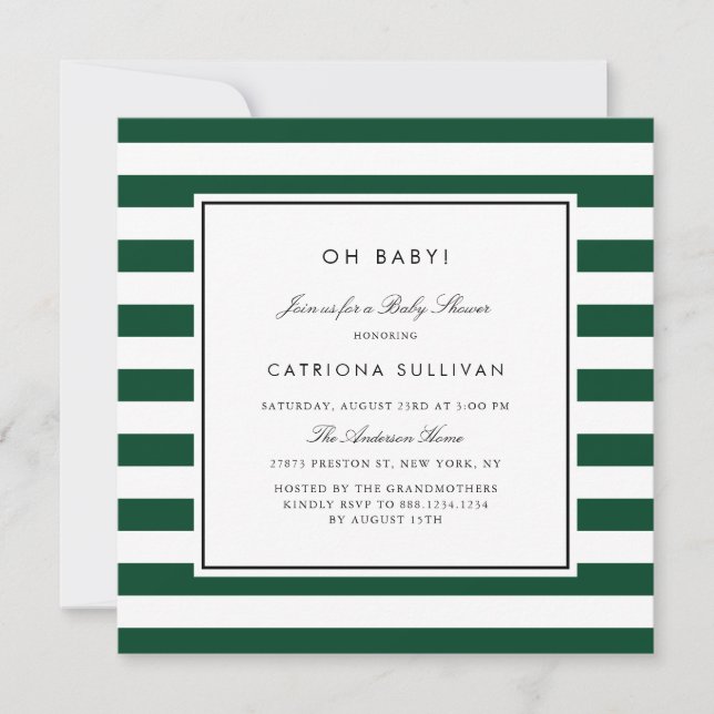 Invitation Baby shower Motif moderne Grandes vertes et blanch (Devant)