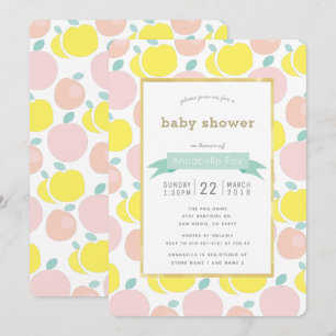 Invitation Baby shower Motif Pomme rose Jaune