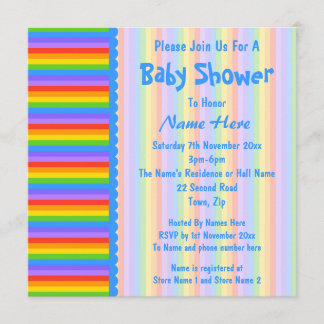 Invitation Baby shower, Motif Rainbow Stripes.