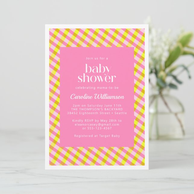 Invitation Baby shower Motif rose jaune mignon (Debout devant)