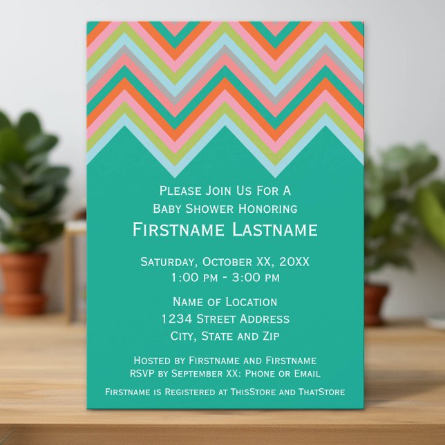 Invitation Baby shower Motif turquoise et Orange Chevron (Custom Invitation with Download Option)