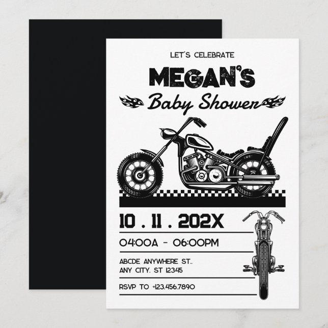 Invitation baby shower moto vintage (Devant / Derrière)