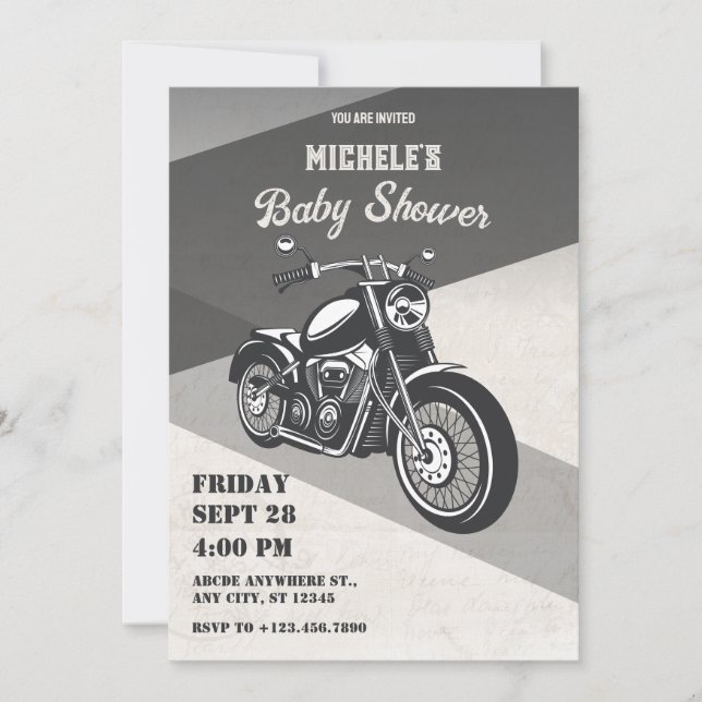 Invitation baby shower moto vintage rétro (Devant)