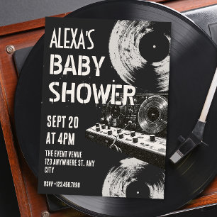 Invitation Baby shower musique rétro noir et blanc