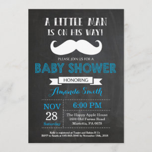 Invitation Baby shower Mustache bleu et gris