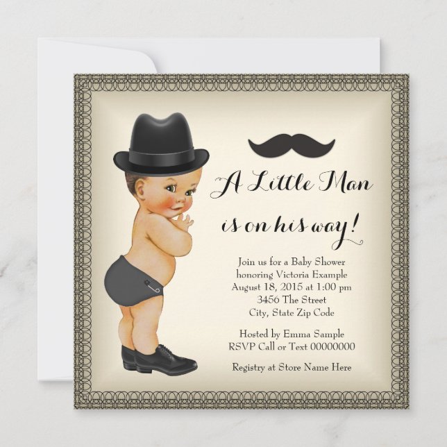 Invitation Baby shower Mustache Little Man (Devant)