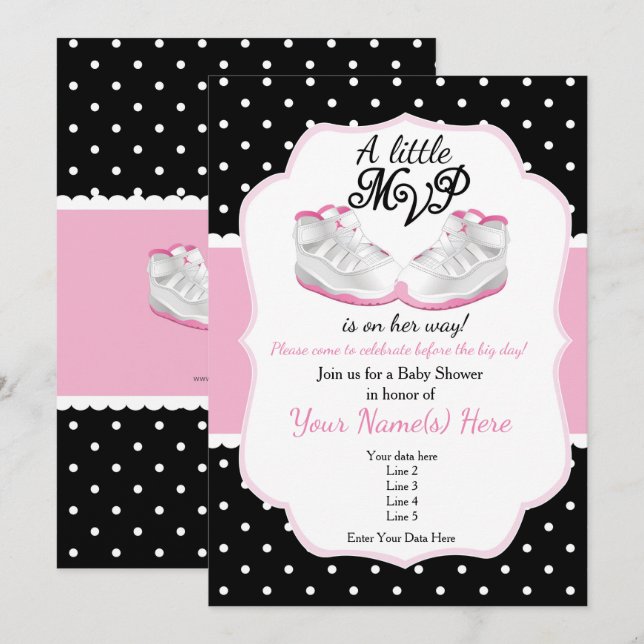 Invitation Baby shower MVP rose et noir (Devant / Derrière)