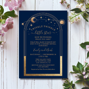 Invitation Baby shower mystique Blue Gold Sun Moon Stars