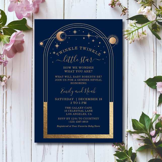 Invitation Baby shower mystique Blue Gold Sun Moon Stars (Créateur téléchargé)